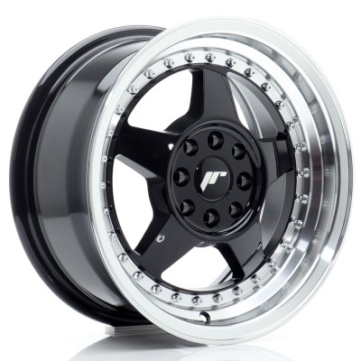 Cerchio in lega JR Wheels JR6 15x7 ET25 4x100/108 Gloss Black w/Machined Lip