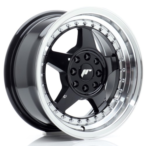 Cerchio in lega JR Wheels JR6 15x7 ET25 4x100/108 Gloss Black w/Machined Lip