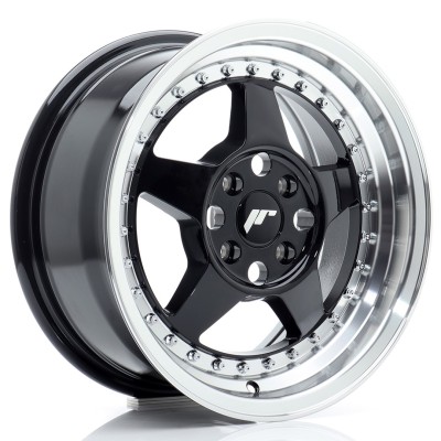 Cerchio in lega JR Wheels JR6 15x7 ET35 4x100 Gloss Black w/Machined Lip