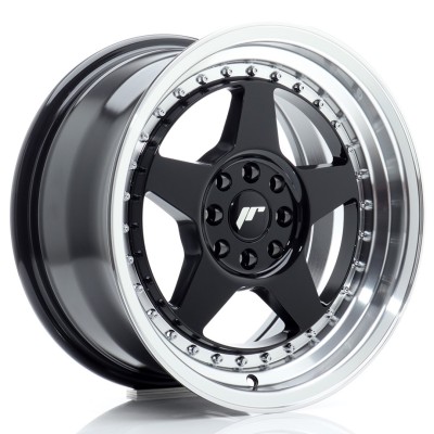 Cerchio in lega JR Wheels JR6 16x8 ET25 4x100/108 Gloss Black w/Machined Lip