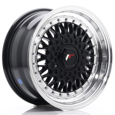 Cerchio in lega JR Wheels JR9 15x7 ET20 4x100/108 Gloss Black w/Machined Lip
