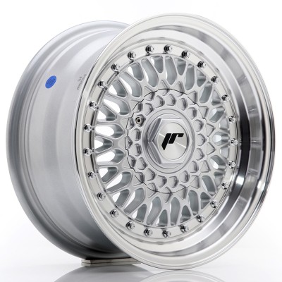 Cerchio in lega JR Wheels JR9 15x7 ET20 4x100/108 Silver w/Machined Lip+Silver Rivets