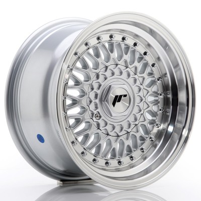 Cerchio in lega JR Wheels JR9 15x8 ET20 4x100/108 Silver w/Machined Lip+Silver Rivets