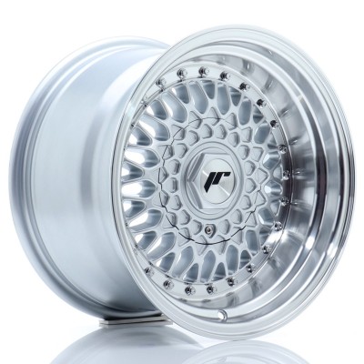 Cerchio in lega JR Wheels JR9 15x9 ET10 4x100/108 Silver w/Machined Lip+Silver Rivets