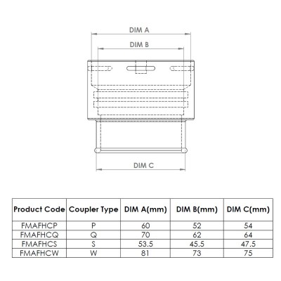 FMAFHCW Accoppiatore femmina in alluminio per manicotti - Tipo W - Incastri in linea  Accessori Universali Accoppiatori in allum 2