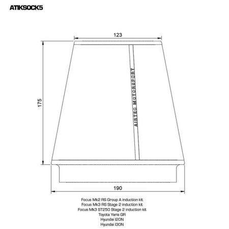 ATIKSOCK5 Airtec Calza filtro anti acqua/sporco/neve filtro175x123x190mm calzino protezione