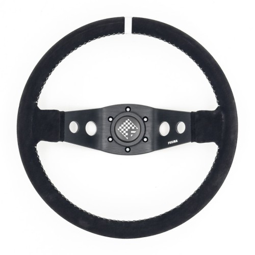 Volante sportivo Langan da 350mm e profondità 90mm (calice) in scamosciato nero - FUSINA Racing FU-LAN350S