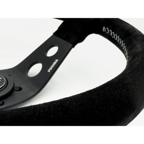 Volante sportivo Langan da 350mm e profondità 90mm (calice) in scamosciato nero - FUSINA Racing FU-LAN350S