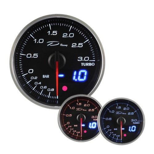 Manometro Analogico/Digitale Pressione Turbo Elettronico -1+3 bar DEPO Racing da 60mm - DX6001B-WP strumentazione manometri stru