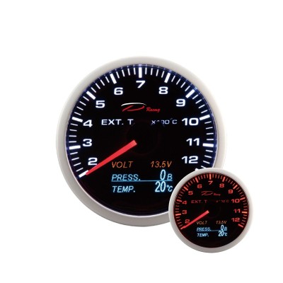 Manometro 4 in 1 DEPO Racing - TEMPERATURA GAS DI SCARICO / Voltmetro / Pressione e Temperatura Olio da 60mm - WA60574B strument