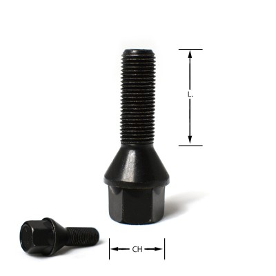 Bullone conico M14x1,25 chiave 17 L.43mm zincatura nera M14 1,25 14x1,25 bulloni vite viti conici nero neri