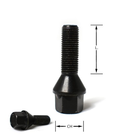 Bullone conico M14x1,50 chiave 17 L.40mm zincatura nera M14 1,50 14x1,50 1,5 14x1,5 bulloni vite viti conici nero neri