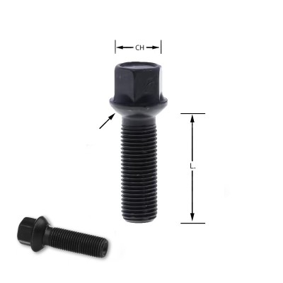 Bullone sferico M14x1,50 chiave 17 L.55mm raggio 14mm zincatura nera M14 1,50 14x1,50 1,5 14x1,5 bulloni vite viti sferici nero 