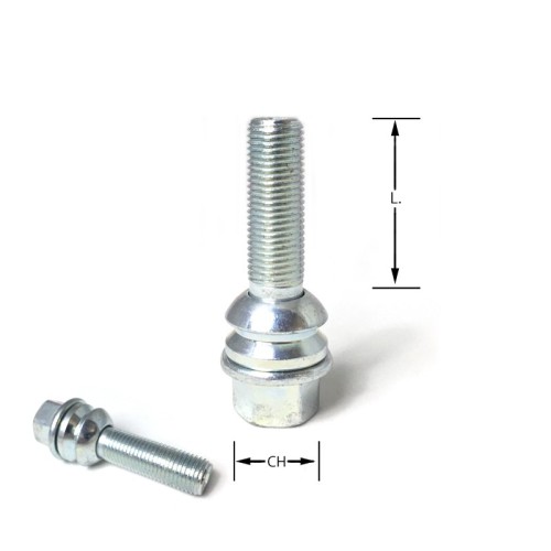 Bullone sferico M14x1,50 chiave 19 L.37mm raggio 14mm (pari al bullone originale Porsche) M14 1,50 14x1,50 1,5 14x1,5 bulloni vi