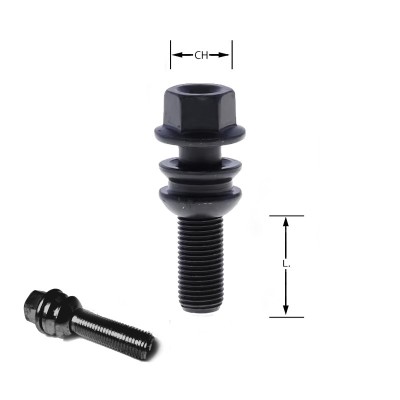 Bullone sferico M14x1,50 chiave 19 L.48mm raggio 14mm zincatura nera (pari al bullone originale Porsche) M14 1,50 14x1,50 1,5 14