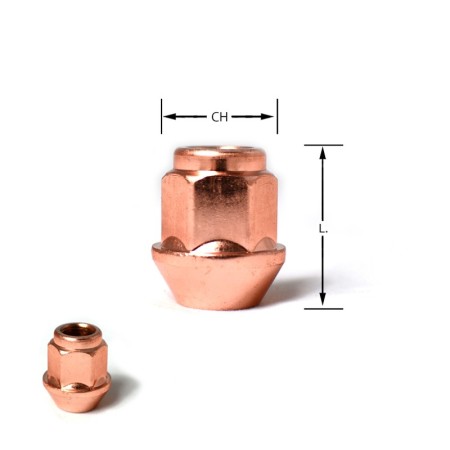 Dado conico aperto Ramato M12x1,25 chiave 17 L.27mm M12 1,25 12x1,25 dadi ramati conici aperti rame