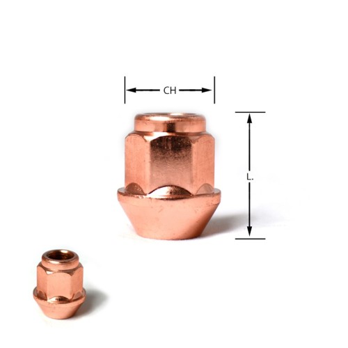 Dado conico aperto Ramato M12x1,50 chiave 19 L.34mm M12 1,50 12x1,50 1,5 12x1,5 dadi ramati conici aperti rame