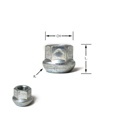 Dado sferico aperto M12x1,50 chiave 19 L.19mm M12 1,50 12x1,50 1,5 12x1,5 dadi sferici aperti