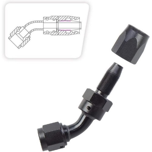 Raccordo in alluminio per tubi in gomma AN10 a 45° NERO