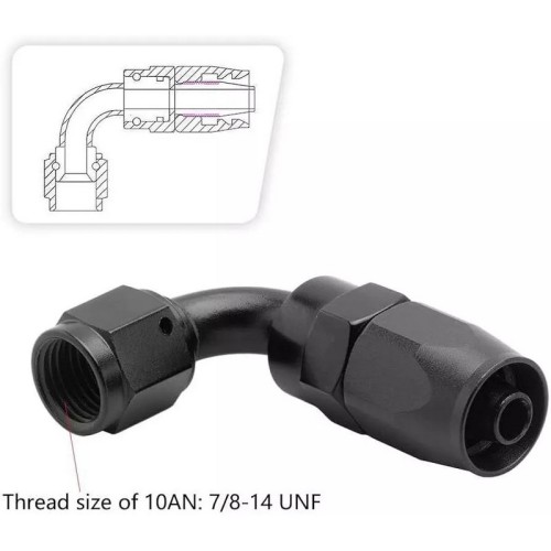 Raccordo in alluminio per tubi in gomma AN10 a 90° NERO