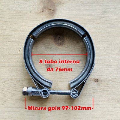 Fascetta scarico flangia turbina downpipe turbo v-band vband 97-102 mm per tubo da 76mm TRS Tuning