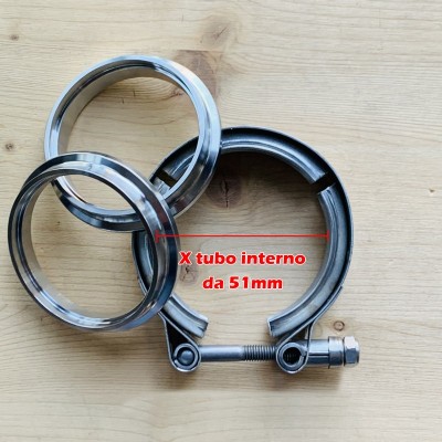Fascetta con anelli da saldare turbina downpipe turbo v-band vband per tubo da 51mm TRS Tuning