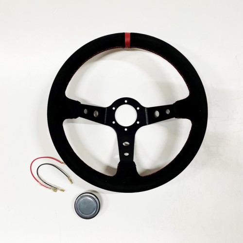 Volante universale TRS Tuning a calice 90mm in scamosciato nero e rosso Ø350mm