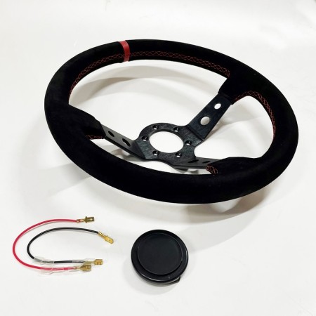 Volante universale TRS Tuning a calice 90mm in scamosciato nero e rosso Ø350mm