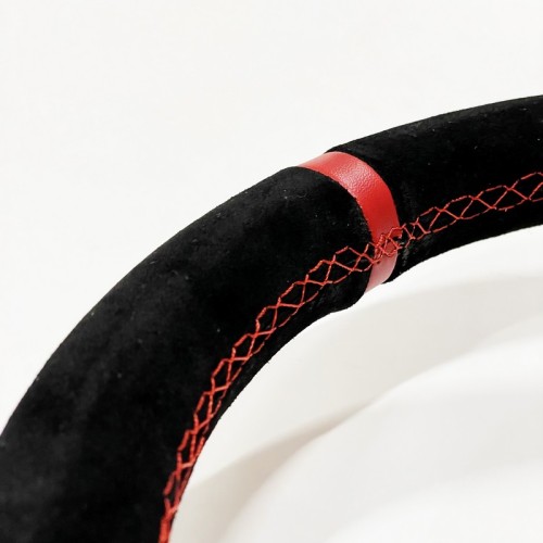 Volante universale TRS Tuning a calice 90mm in scamosciato nero e rosso Ø350mm