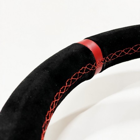 Volante universale TRS Tuning a calice 90mm in scamosciato nero e rosso Ø350mm