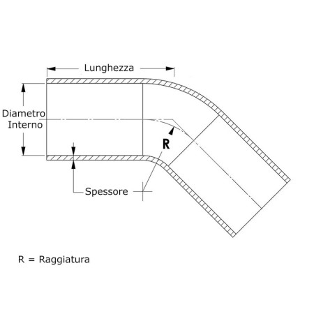 Curva in silicone a 45° e gamba lunghezza 152mm - diametro interno ø 38mm - TRS Tuning A45-38B