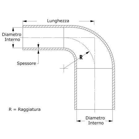 Curva a riduzione in silicone 90° e gamba lunghezza 152mm - diametro interno ø 54mm a 51mm - TRS Tuning R54-51B