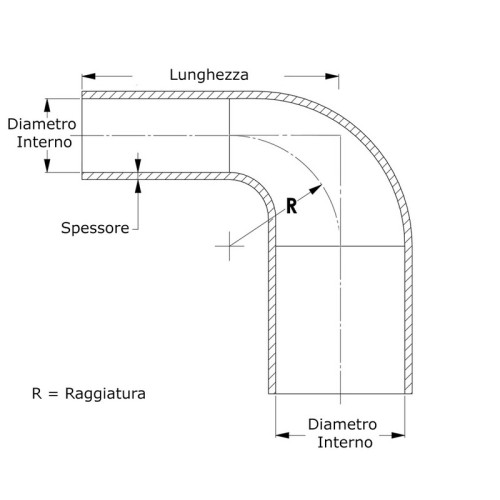 Curva a riduzione in silicone 90° e gamba lunghezza 152mm - diametro interno ø 76mm a 60mm - TRS Tuning R76-60B