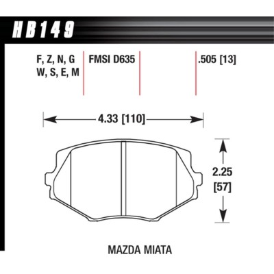 Pastiglie freno sportive ANTERIORI HAWK HP+  Mazda MX-5 NA 1.8 / NB 1.6 - Hawk Performance HB149N.505