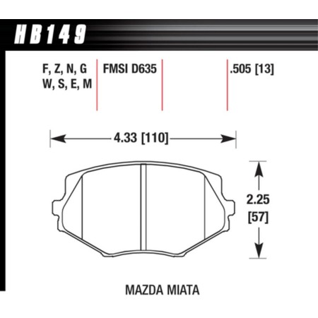Pastiglie freno sportive ANTERIORI HAWK HP+  Mazda MX-5 NA 1.8 / NB 1.6 - Hawk Performance HB149N.505