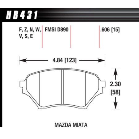 Pastiglie freno sportive ANTERIORI HAWK HP+ Mazda MX-5 NB 1.8 Sport (big brake) - Hawk Performance HB431N.606