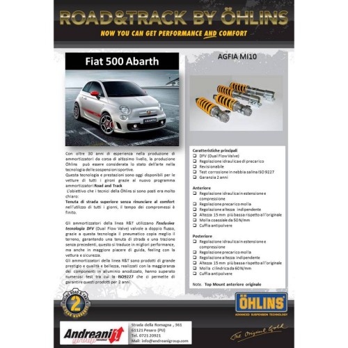 Ohlins Road&Track AGFIA MI10 Assetto coilover regolabile Abarth 500/595 molle ammortizzatori sportivi