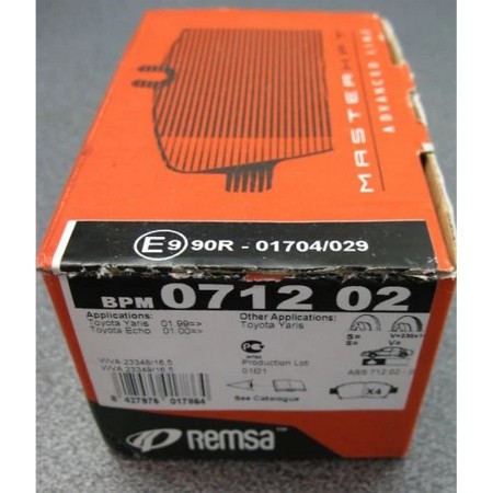 Pastiglie anteriore Toyota Yaris I, Verso REMSA Aftermarket BPM071202