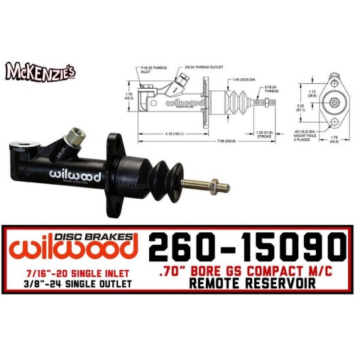 Pompa freno universale compatta 0.700 x leva freno a mano NERA Wilwood 260-15090