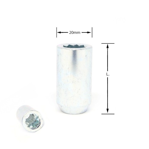 Dado conico stellare larghezza 20mm M12x1,25 L.37mm zincatura acciaio