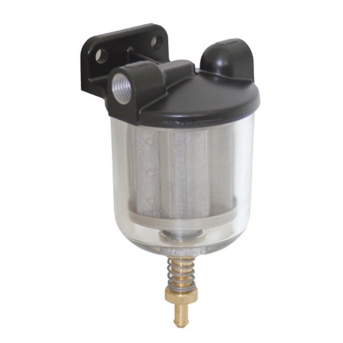 Malpassi 30099FIL 1/8 Prefiltro decantatore con scarico centrale - bicchiere vetro / filtro inox